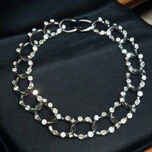 RJ Graziano Swarovski Crystal Rhinestone Gunmetal Silver Chain Collar Necklace